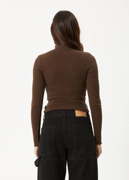 Afends Iconic Long Sleeve Rib Top - Coffee