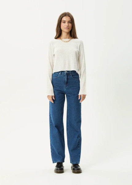 Afends Focus Hemp Seersucker Long Sleeve Top - White