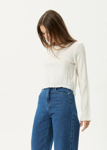 Afends Focus Hemp Seersucker Long Sleeve Top - White