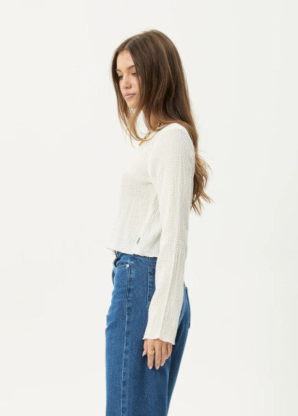 Afends Focus Hemp Seersucker Long Sleeve Top - White