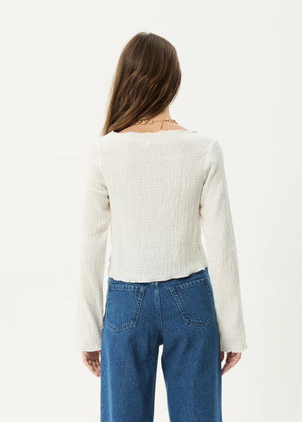 Afends Focus Hemp Seersucker Long Sleeve Top - White