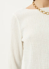 Afends Focus Hemp Seersucker Long Sleeve Top - White