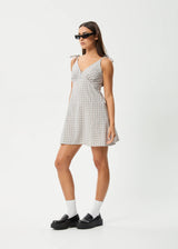 Afends Drew Organic Seersucker Mini Dress - Taupe Check