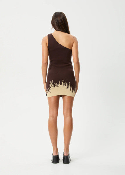 Afends Set Fire One Shoulder Dress - Coffee
