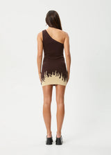 Afends Set Fire One Shoulder Dress - Coffee