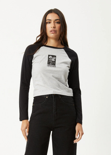 Afends Adele Long Sleeve Raglan Tee - Black/Grey Marle