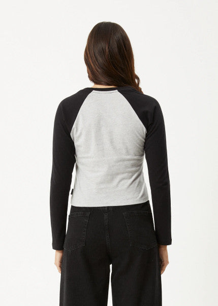 Afends Adele Long Sleeve Raglan Tee - Black/Grey Marle