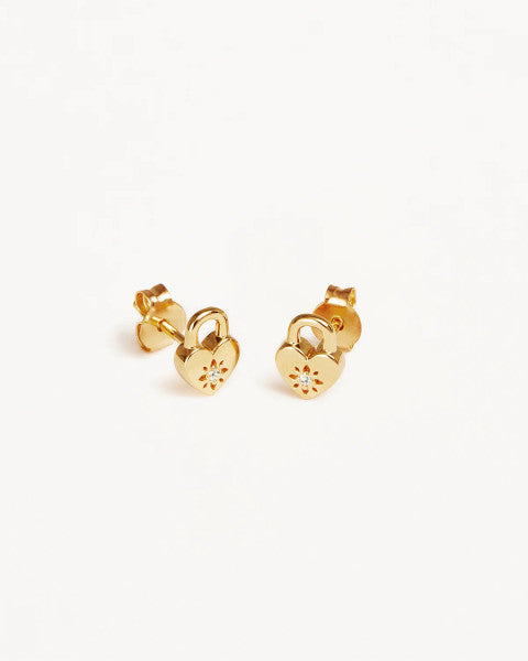 By Charlotte Crystal Lotus Heart Stud Earrings - 18k Gold Vermeil