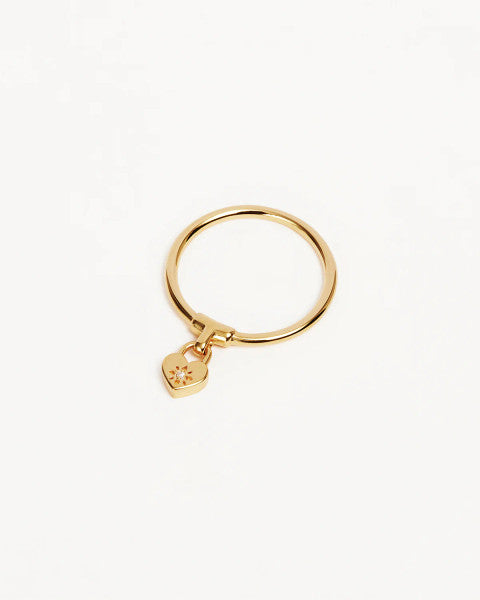 By Charlotte Gold Crystal Lotus Heart Padlock Ring - 18k Gold Vermeil